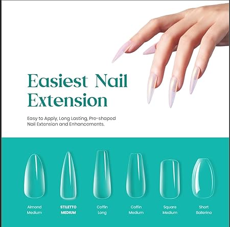 GV275 THR3E STROKES Soft Gel NailTips, Full Cover Clear Soft NailTips for Artificial False Nails Extension Nail Salons DIY NailArt with Box, 440PCS (LONG COFFIN N5)