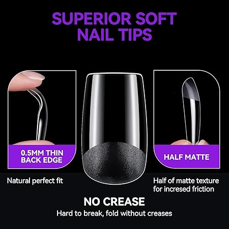 GV277 THR3E STROKES Soft Gel NailTips, Full Cover Clear Soft NailTips for Artificial False Nails Extension Nail Salons DIY Nail Art with Box, 550PCS (SHORT SQUARE P9)