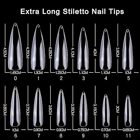 GV278 THR3E STROKES Soft Gel NailTips, Full Cover Clear Soft Nail Tips for Artificial FalseNails Extension Nail Salons DIY NailArt with Box, 440PCS (LONG STILETTO N11)