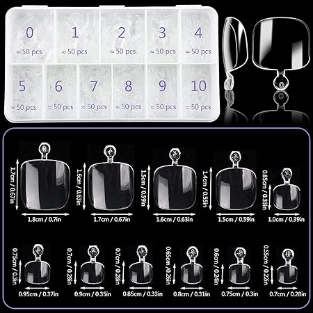 GV284 THR3E STROKES Soft Gel NailTips, Full Cover Clear Soft Nail Tips for Artificial False Nails Extension Nail Salons DIY NailArt with Box, 550PCS (TOE NAILS P1)