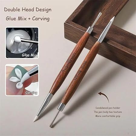 GV302 THR3E STROKES Double Ended Nail Art Sculpting Pen Versatile Gel Polish Brush for Detailed Designs Tips for Precision Control Nail Decor Tool for Professionals and DIY (DUAL 3D BRUSH)