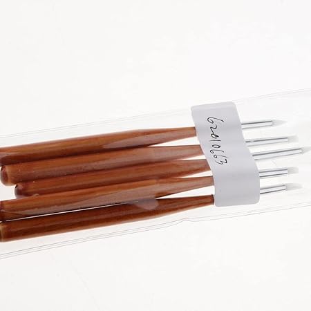 GV303 THR3E STROKES 5pcs Nail Sculpture Pen - WOODEN Dual Tipped Silicone Nail Tools, Acrylic Pen & Brushes for Resin, Design Tools for Foil Carving & Drawing Effects (5 PCS WOODEN HANDLE)