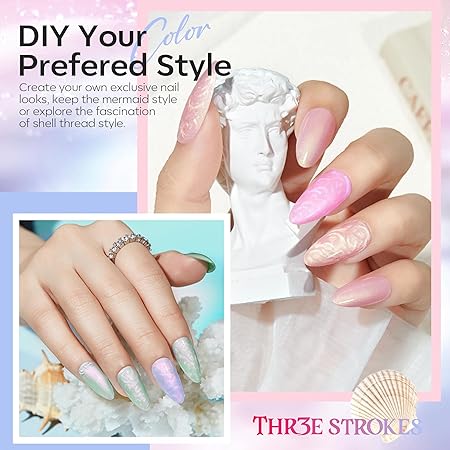 GV313 THR3E STROKES Gel Nail Polish Set - 6 Colors Gel Polish Glitter Gel Polish Sparkle Nail Polish Gel Manicure DIY Salon Nail Art Gifts (PEARL P85, 7.5ML)