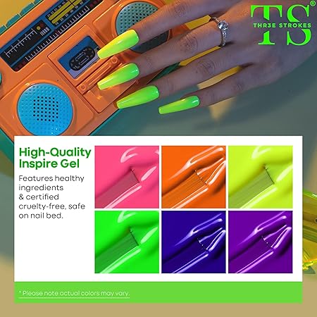 GV319 THR3E STROKES Gel Nail Polish Set - 6 Colors Gel Polish Glitter Gel Polish Sparkle Nail Polish Gel Manicure DIY Salon Nail Art Gifts (RAVE NEON (RN5347), 7.5ML)