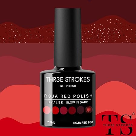 GV323 THR3E STROKES Gel Nail Polish Set - 6 Colors Gel Polish Glitter Burgundy Sparkle Bloody Red Nail Polish Gel Manicure DIY Salon Nail Art Gifts (ROJA RED 888), 7.5 ml, Glossy Finish