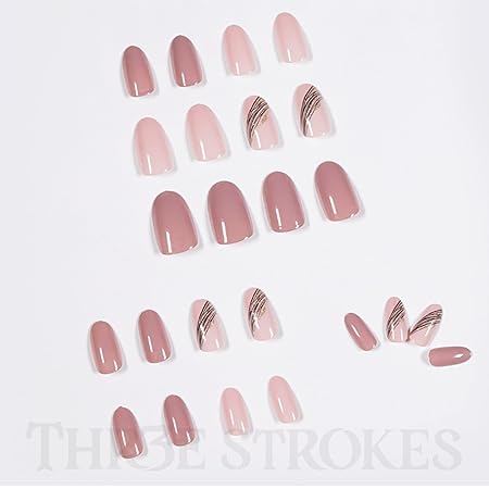 GV332 THR3E STROKES Press-On Nails, FakeNails Manicure set Salon look Nails Includes 24Nails, 1sheet gluetabs,1 Alcohol wipe,1 Manicure Stick, 1 Mini file PN-38