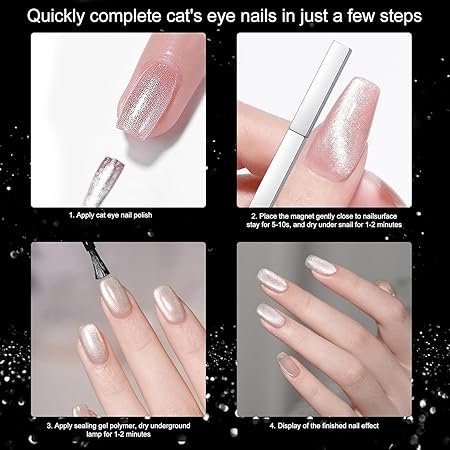 GV337 THR3E STROKES 4 Pcs Mini Nail Magnet Set, Assembled Cat Eye Gel Nail Polish Magnet Tool Magnetic Cat Eye Magnet for Nails Cat Eye Magnets Sticks Nail 3D Design DIY Home Salon (4 PCS MINI SET)