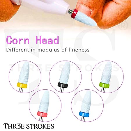 GV350 THR3E STROKES Ceramic Nail Drill Bits Set, 3/32'' (2.35mm) Professional Acrylic Nail File Drill Bit for Manicure Pedicure Cuticle Gel Nail Polishing 4Pcs (YELLOW)