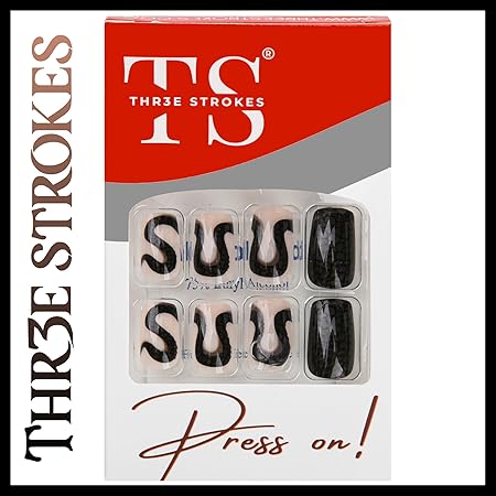 GV355 THR3E STROKES Press-On Nails,Fake Nails Manicure set Salon look Nails Includes 24Nails, 1sheet gluetabs,1 Alcohol wipe,1 Manicure Stick, 1 Mini file. (PN-2)