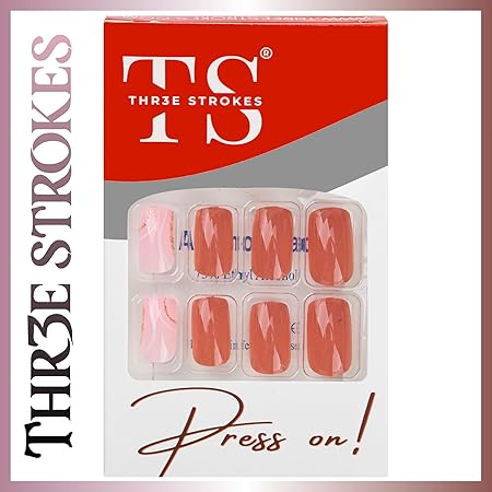 GV363 THR3E STROKES Press-On Nails,Fake Nails Manicure set Salon look Nails Includes 24Nails, 1sheet gluetabs,1 Alcohol wipe,1 Manicure Stick, 1 Mini file. (PN-13)