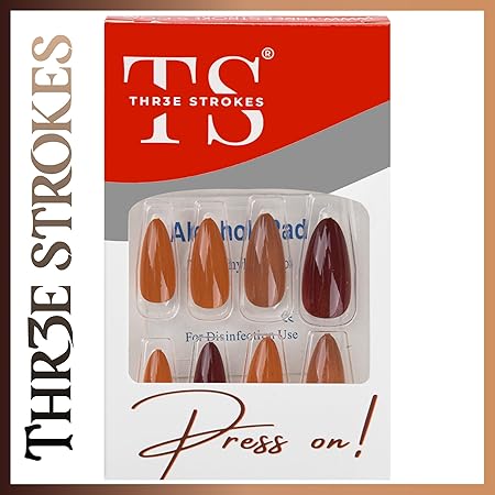 GV365 THR3E STROKES Press-On Nails,Fake Nails Manicure set Salon look Nails Includes 24Nails, 1sheet gluetabs,1 Alcohol wipe,1 Manicure Stick, 1 Mini file. (PN-15)
