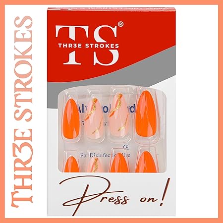 GV368 THR3E STROKES Press-On Nails,Fake Nails Manicure set Salon look Nails Includes 24Nails, 1sheet gluetabs,1 Alcohol wipe,1 Manicure Stick, 1 Mini file. (PN-19)