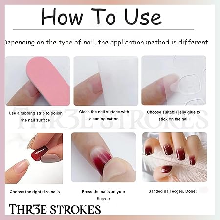 GV374 THR3E STROKES Press-On Nails,Fake Nails Manicure set Salon look Nails Includes 24Nails, 1sheet gluetabs,1 Alcohol wipe,1 Manicure Stick, 1 Mini file. (PN-25)