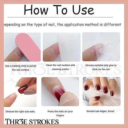 GV375 THR3E STROKES Press-On Nails,Fake Nails Manicure set Salon look Nails Includes 24Nails, 1sheet gluetabs,1 Alcohol wipe,1 Manicure Stick, 1 Mini file. (PN-27)