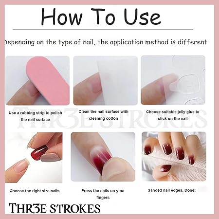GV376 THR3E STROKES Press-On Nails,Fake Nails Manicure set Salon look Nails Includes 24Nails, 1sheet gluetabs,1 Alcohol wipe,1 Manicure Stick, 1 Mini file. (PN-28)