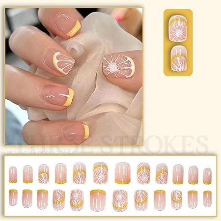 GV379 THR3E STROKES Press-On Nails, Fake Nails Manicure set Salon look Nails Includes 24Nails, 1sheet gluetabs,1 Alcohol wipe,1 Manicure Stick, 1 Mini file. (PN-39)