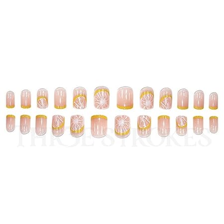 GV379 THR3E STROKES Press-On Nails, Fake Nails Manicure set Salon look Nails Includes 24Nails, 1sheet gluetabs,1 Alcohol wipe,1 Manicure Stick, 1 Mini file. (PN-39)