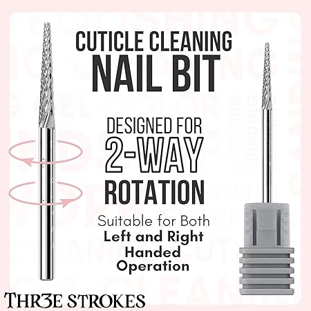 GV381 THR3E STROKES nail drill bit:Cuticle bit for nail drill 3/32" Safety Under Nail Carbide Cuticle Cleaner Bit for Nail Prep, Nail Trimmer, Professional nail Art tools for manicure, Needle shape Fine-F (ND3)
