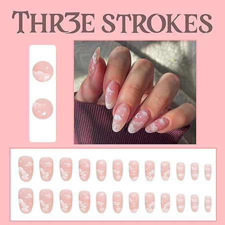 GV386 THR3E STROKES Press-On Nails,FakeNails Manicure set Salon look Nails Includes 24Nails, 1sheet gluetabs,1 Alcohol wipe,1 Manicure Stick, 1 Mini file. PN-35