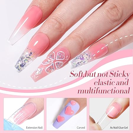 GV394 THR3E STROKES Solid Builder Nail Extension & Sculpture Gel, 15ML for Acrylic Nails, Rhinestones & 3D Molds - Pink (UV/LED LAMP REQUIRED)