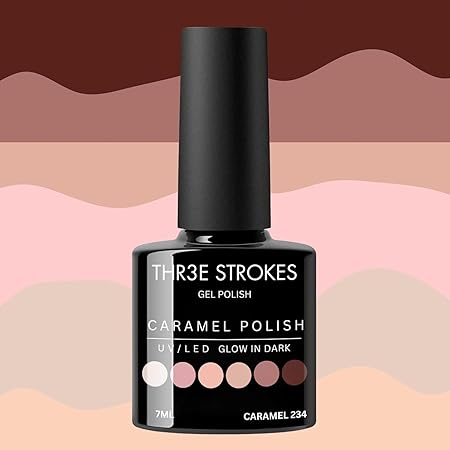 GV424 THR3E STROKES Gel Nail Polish Set- 6 Colors Nude Gel Polish All Seasons Skin Tones Pink Neutral Brown Gel Polish Kit (Uv/Led Lamp Required) Shades Need At Least 3 Layers, Shine Finish, 7.5 Milliliters (CARAMEL 234, 7.5ml)