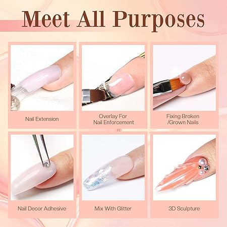 GV434 THR3E STROKES Polygel Quick Upgrade Poly Gel Finish Kits,30ML Polygel Nail Kit Builder Gel,Nail Extension Gel Trendy Nail Art Design Salon Nail Easy DIY At Home(11 CLEAR BROWN)(UV/LED Lamp Required)