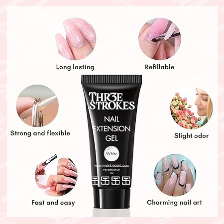 GV439 THR3E STROKES Professional Poly Gel Nail Kit with U V Light Starter Kit, 6 Pcs Builder Gel Nail Extension Kit for Beginners with Everything Nail Art DIY (SAPPHIRE KIT)