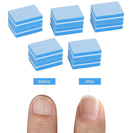 GV481 THR3E STROKES 50 Pcs Mini Buffers for Nails 180/100 Grit Buffer for Acrylic Nails, Blue, 100/180 Grit