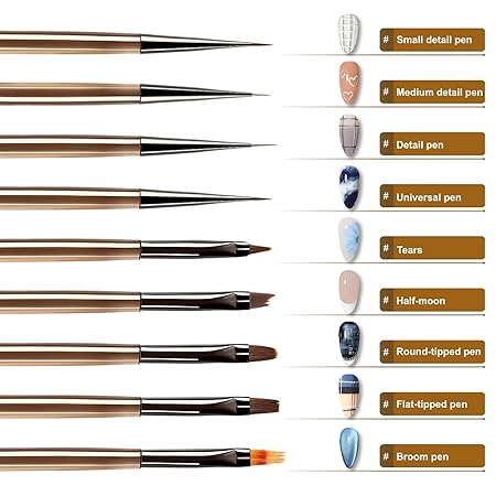 GV498 INOG 9Pcs Nail Art Brushes,Nail Art Tool Set, Nail Dotting Tools, Nail Art Design Brushes for Gel Polish, Nail Polish Brushes&Clean Up Brushes, 3D Nail Art Decorations Brush for DIY Manicure
