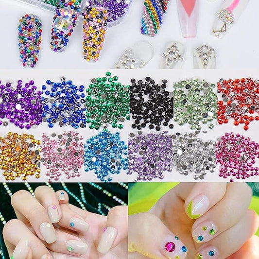GV513 INOG Nail Art Rhinestones Kit 7200pcs 6 Sizes Nail Gems Flatback Rhinestones Gems Stones, with Rhinnestone Glue/Tweezers/Wax Pencil/Glue Brush (1.5-4.5 mm) for Nail Art Craft