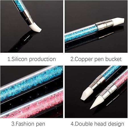 GV521 INOG 5Pcs Silicone Brush For Nail Art Silicone Tools For Nails Silicone Rhinestone Nail Polish Carving Pen Silicone Head Nail Art Brushes