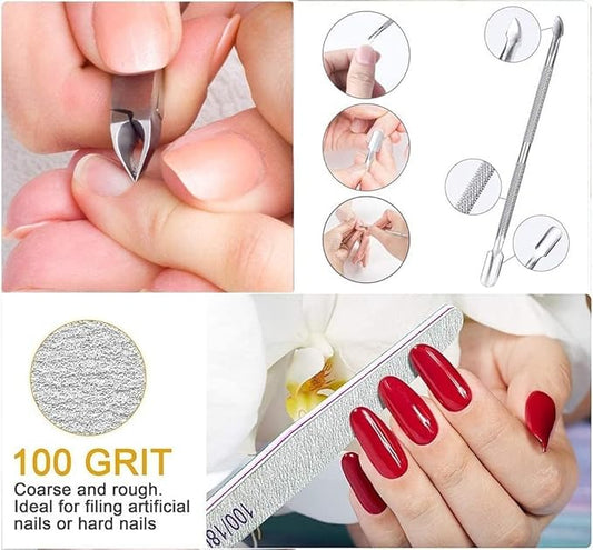 GV526 INOG Manicure Nail File Kit – 1 Pcs Double Sided Nail File, 4- Step Buffing Block, 7 Way NailFile and Buffers, 2 Pcs Cuticle Clipper & Pusher 1 Dusting Brush, Complete Nail Kit with Buffer for Salon Nail Art