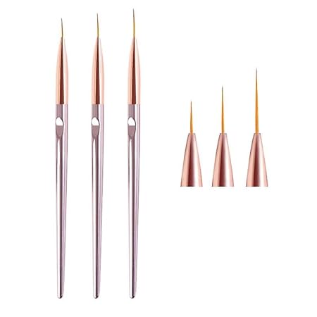 GV528 INOG 3 Pcs Rose Gold Nail Art Liner Brushes Set, UV Gel Acrylic Application Nail Pens Nail Art Designs Tools(7mm/9mm/11mm)