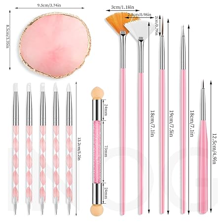 GV529 INOG 26 Pcs Nail Art Brushes with Nail Art Palette Set, Nail Tech Supplies Tools Nail Polish Mixing Palette Double-Ended Dotting Pen for Nail Art