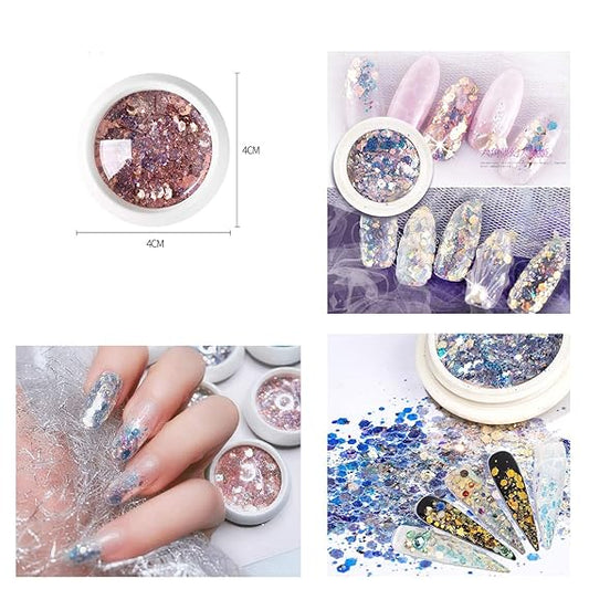 GV530 INOG Nail Art Gradient Glitter Magic Color Changing Laser Thin Sequins Mixed Mirror Hexagon Shape Mermaid Flakes Spangles Palette Craft Glitters Holographic Manicure D.I.Y (8 PCS)