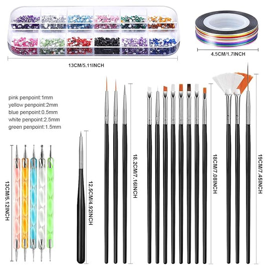 GV531 INOG Nail Art Decorations Kit, Nail Art Brush with Nail Pen Designer Dotting Tools Colors Holographic Butterfly Nail Glitter Foil Flakes Nail Tape Strips and Multi-Color Nails Rhinestones