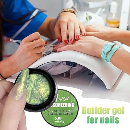 GV536 INOG Solid Builder Gel for Nails, Aurora Shimmer Hard Gel for Extension, Non-Sticky Hand 3D Carving Sculpture Gel With Silicone Pen Decoration Mold for DIY Art Home Salon (Aurora Green)