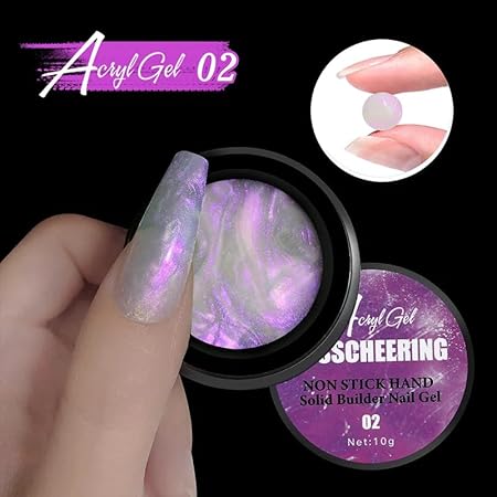 GV537 INOG Solid Builder Gel for Nails, Aurora Shimmer Hard Gel for Nail Extension, Non-Sticky Hand 3D Carving Sculpture Gel with Silicone Pen Decoration Mold for DIY Nail Art Home Salon (Aurora Purple)