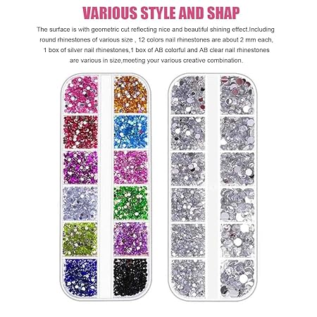GV543 INOG Nail Art Kit For Girl Colorful Rhinestones Nail Design Tools Kit Multi Shapes Flatback Round Bead with Pickup Pen + Tweezer for DIY Manicure Craft Decoration Nail Art