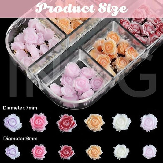 GV545 INOG New Nail Charms Flower Nail Decals 200Pcs 3D Color Resin Camellia Nail Decals Assorted Color Flower Nail Decals for DIY Nail Art Creative Nail Art Decals Nail Charms