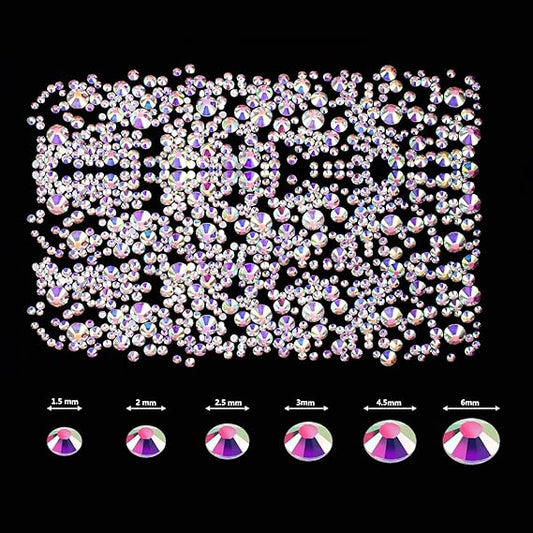 GV565 INOG Nail Art Rhinestones Kit 2400pcs Nail Gems Ab Flatback Rhinestones Gems Stones, with Storage Organizer Box/Wax Pencil/Tweezers (1.5-4.5 mm) for Nail Art Craft (2400pcs) (Crystal AB)