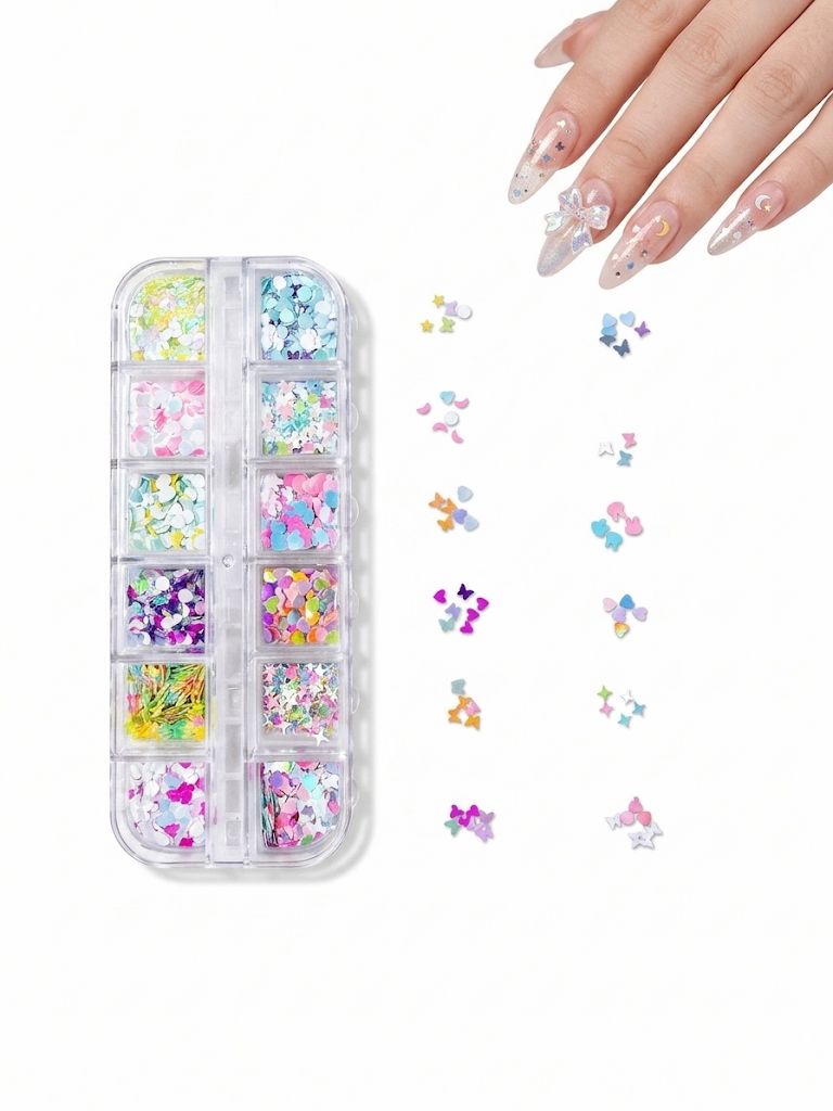 GV1049 Fall Nail Art Stickers Maple Leaf Nail Art Glitter Set – 3D Autumn Nail Sequins Decoration Kit