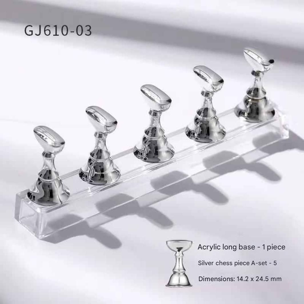GV881 Acrylic Long Base Nail Display Stand with Silver Magnetic Holders – Professional Nail Art Practice Tool