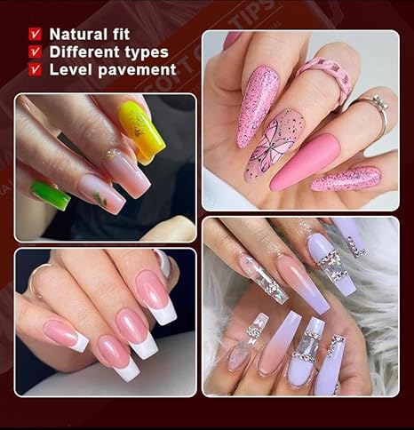 GV408 QUEENFINGER 240PCS Soft Gel Nail Tips with Box – Clear Gel X Nail Tips Full Cover Fake Nails Soft Acrylic Tips for Nail Extension Manicure at Home or Salon DIY Use for Women and Girls (01)