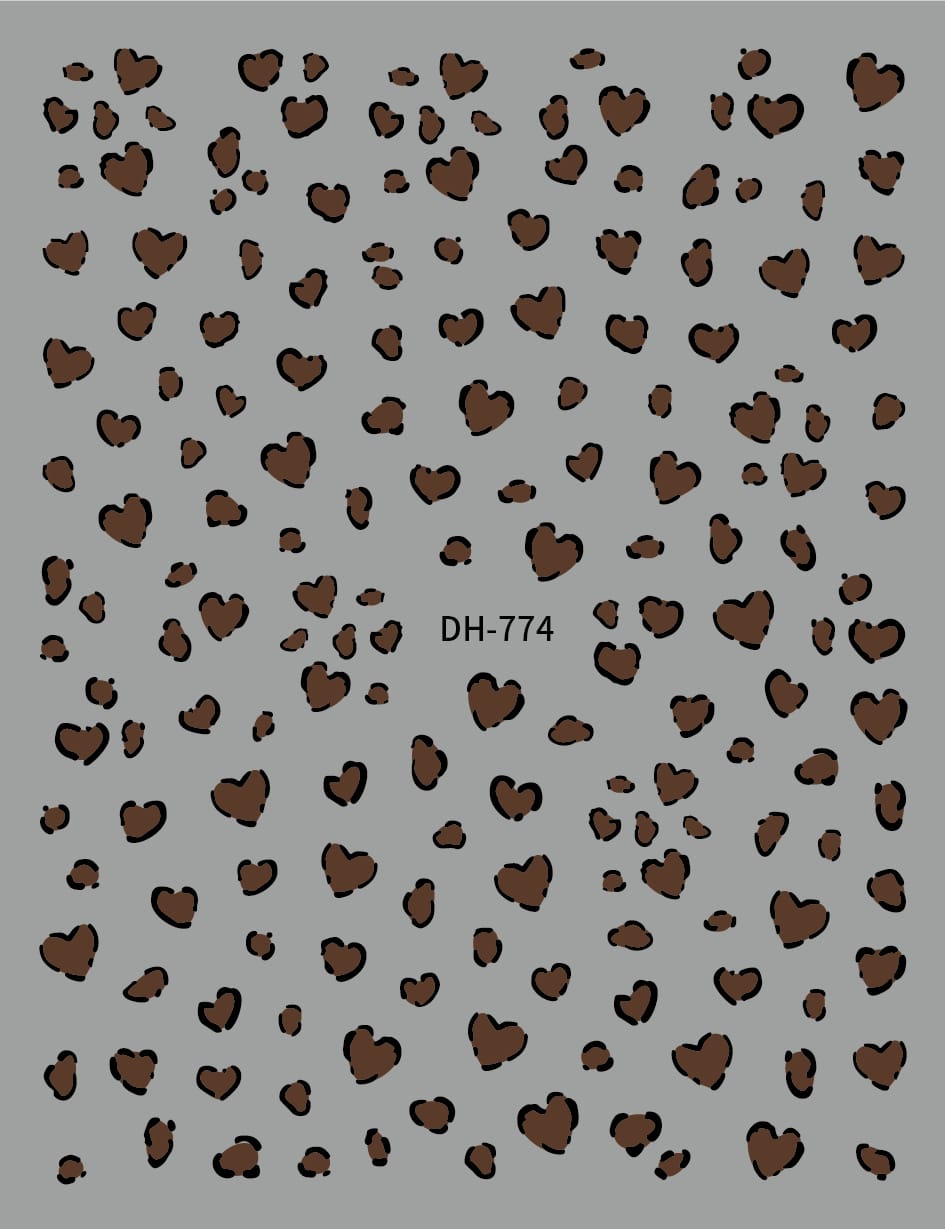 GV599 DH-774 Leopard Heart Nail Art Stickers Animal Print Self-Adhesive Decals