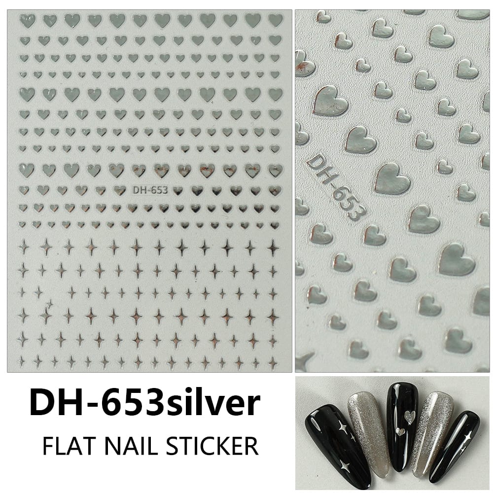 GV601 DH-653 5D Relief Nail Art Stickers – Hearts & Stars Embossed Design