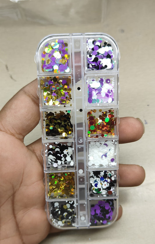 GV811 12-Color Round Nail Art Sequins – Holographic & Solid Circle Glitter Decoration Set for Nails, Crafts & Resin