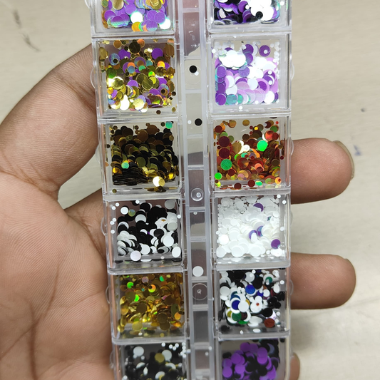 GV811 12-Color Round Nail Art Sequins – Holographic & Solid Circle Glitter Decoration Set for Nails, Crafts & Resin