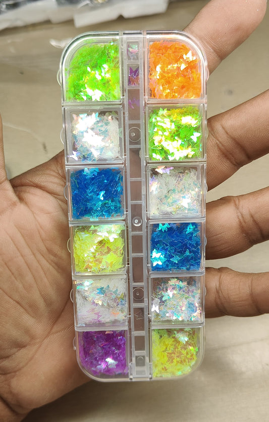 GV813 Holographic Star Nail Art Glitter Set – 12-Color Assorted Iridescent Flakes for DIY Nails, Resin & Crafts