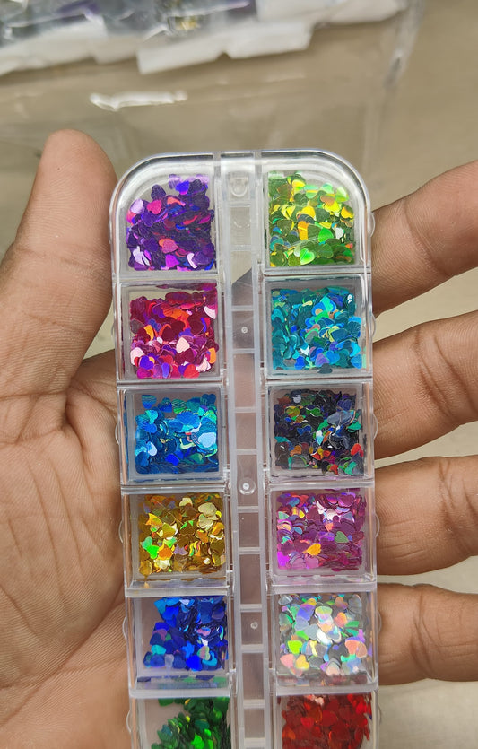 GV814 Holographic Heart Nail Glitter Set – 12-Color Iridescent Confetti for Nail Art, Resin & DIY Crafts